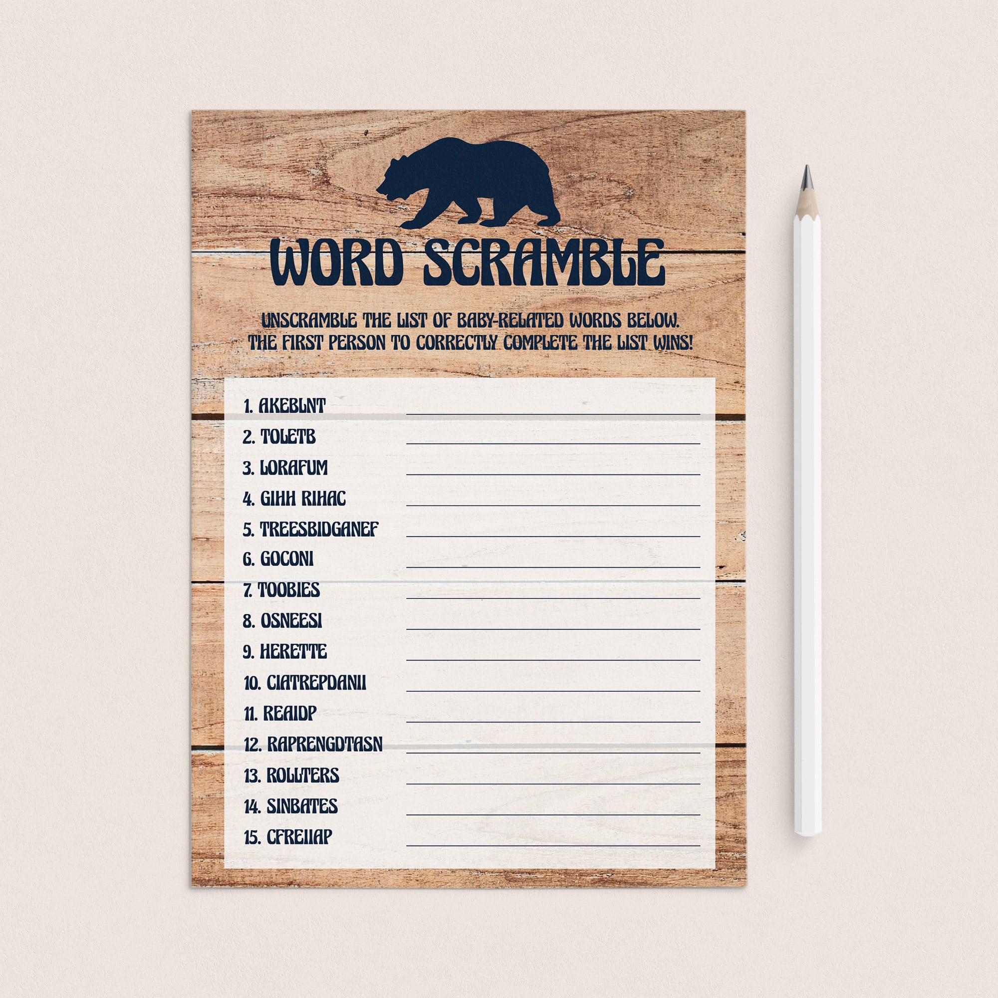 Baby word scramble game for boy baby shower by LittleSizzle