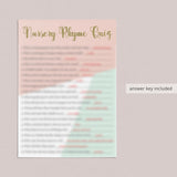 Baby nursery rhyme questions and answers printable for baby showers by LittleSizzle