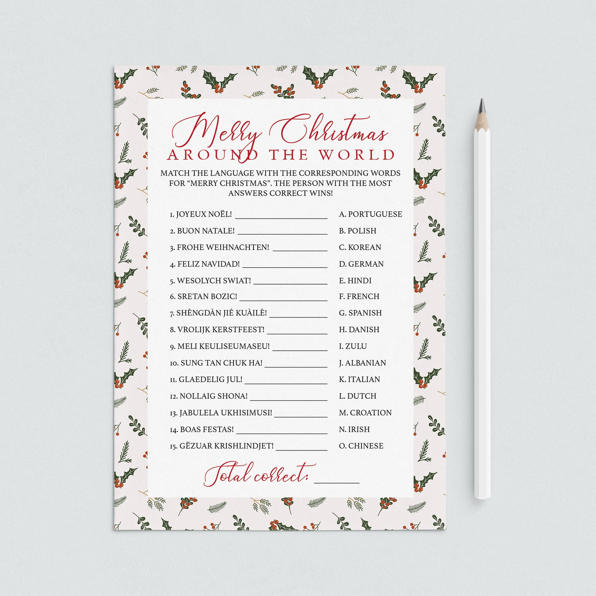 Merry Christmas Around the World Game Printable by LittleSizzle