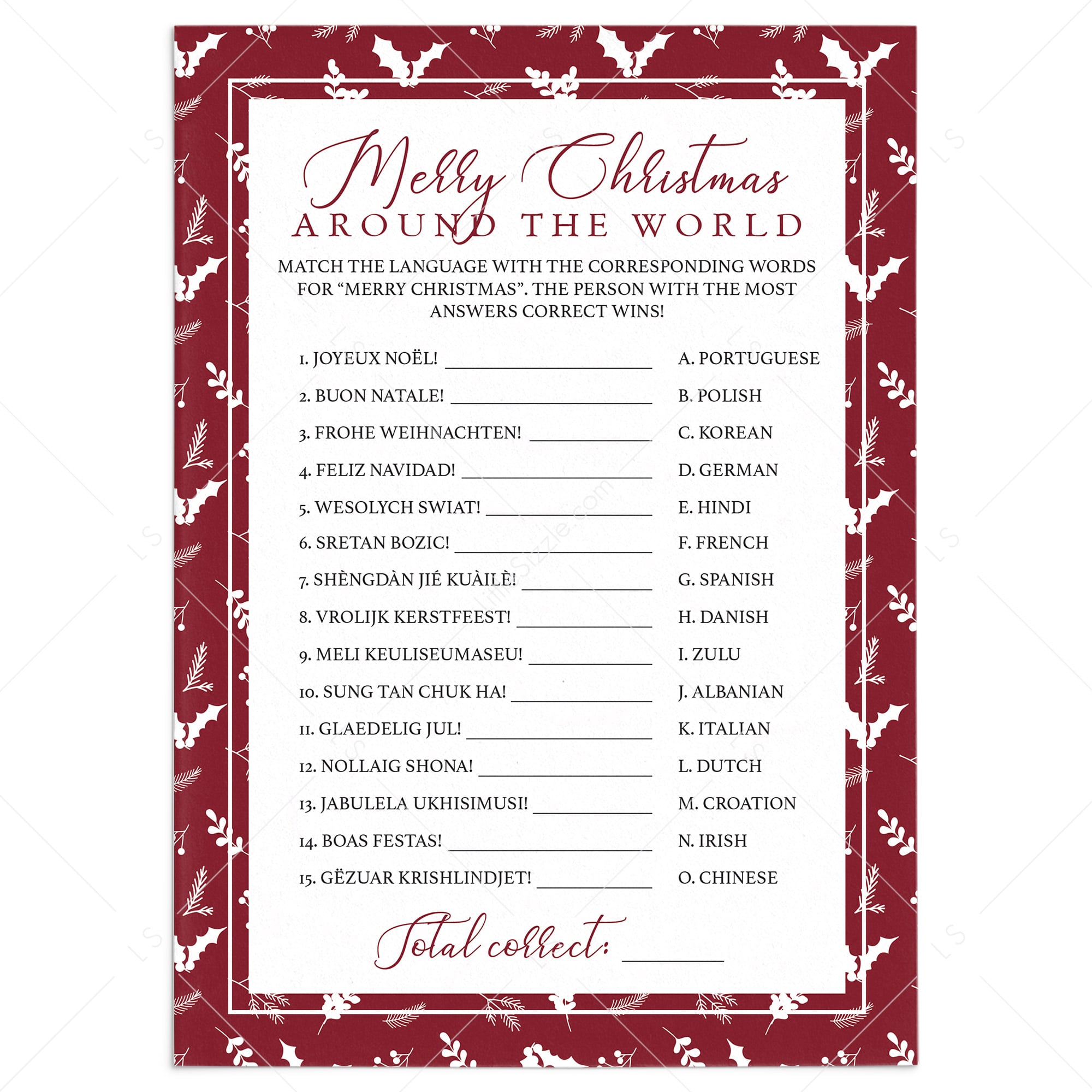 Fun Christmas Language Game Instant Download by LittleSizzle