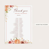 Floral Pumpkin Thanksgiving Game with Answers Printable