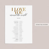 Gold Wedding Party Game I Love You Around The World with Answer Key Printable