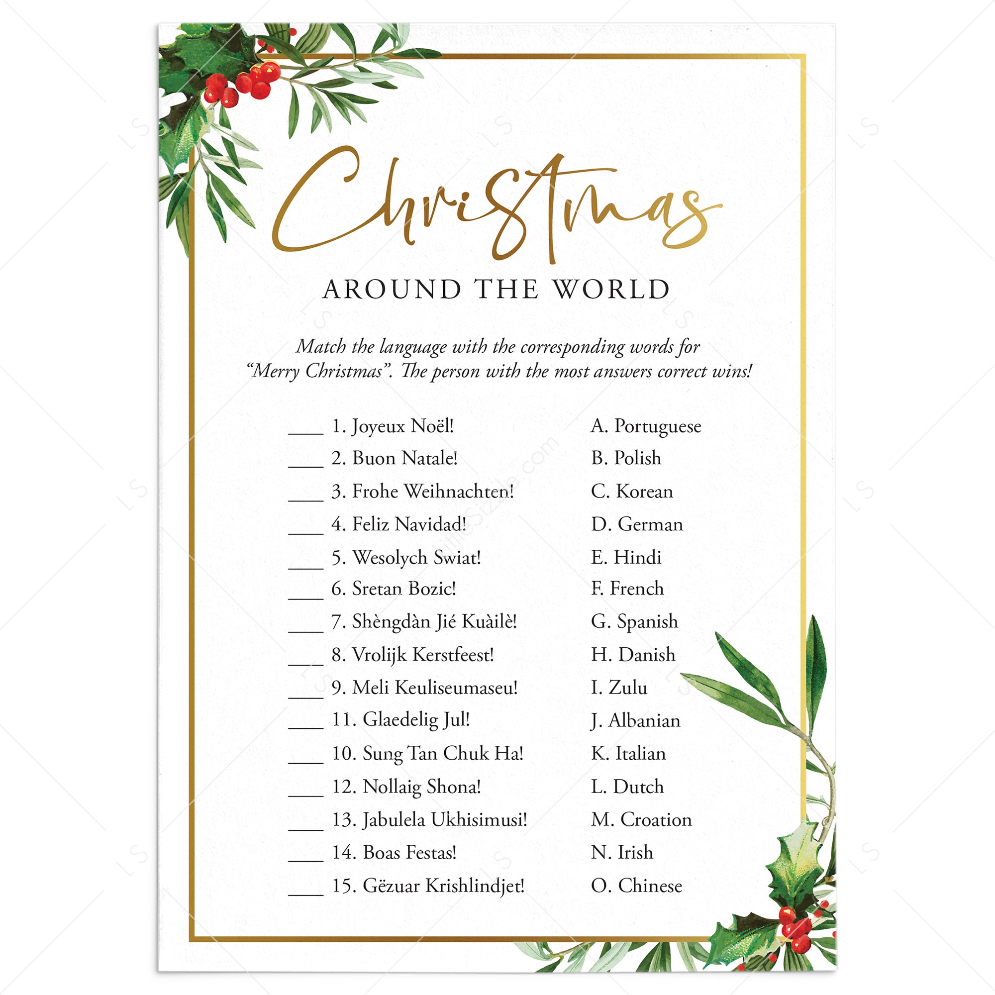 Around The World Christmas Party Game Printable by LittleSizzle