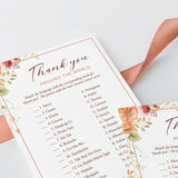 Floral Pumpkin Thanksgiving Game with Answers Printable