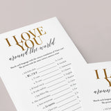 Gold Wedding Party Game I Love You Around The World with Answer Key Printable