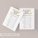 Gold Wedding Party Game I Love You Around The World with Answer Key Printable