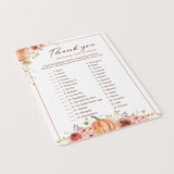 Floral Pumpkin Thanksgiving Game with Answers Printable