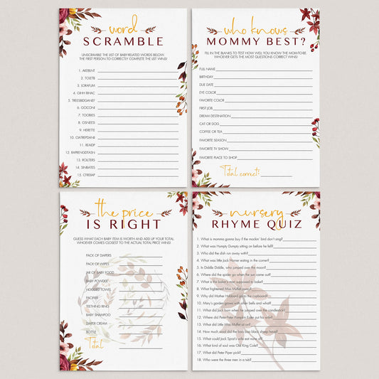 Fall baby shower games bundle printable by LittleSizzle