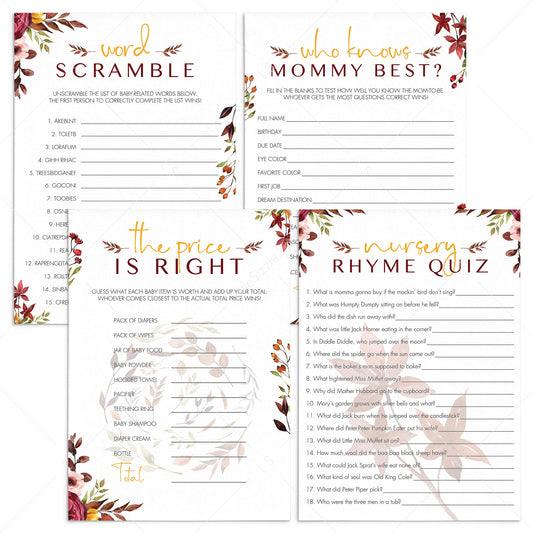 Fall baby shower games bundle printable by LittleSizzle