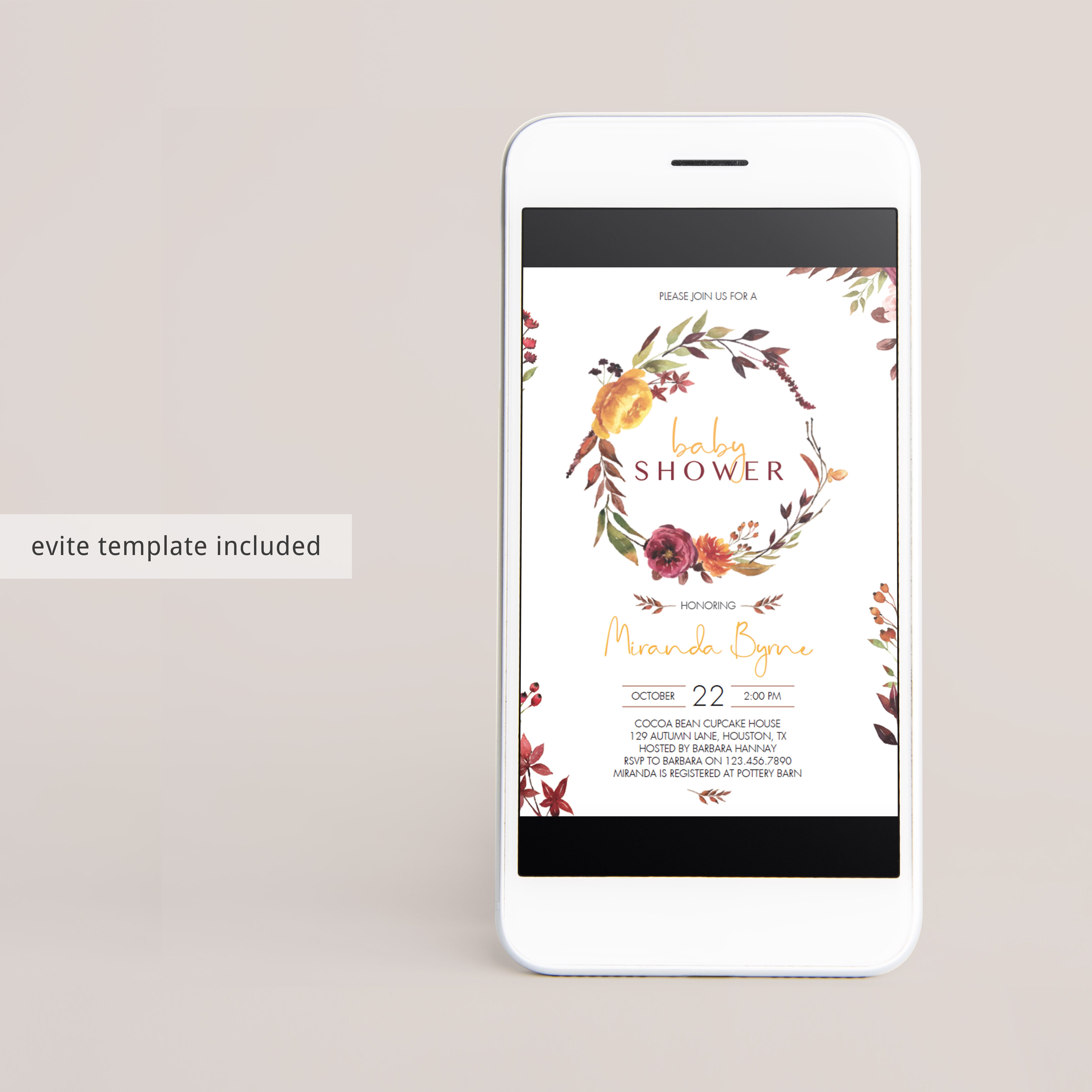 Watercolor floral wreath baby shower invite fall theme by LittleSizzle