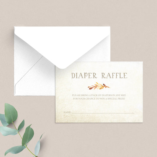 Watercolor leaf baby shower invitation insert diaper raffle game by LittleSizzle