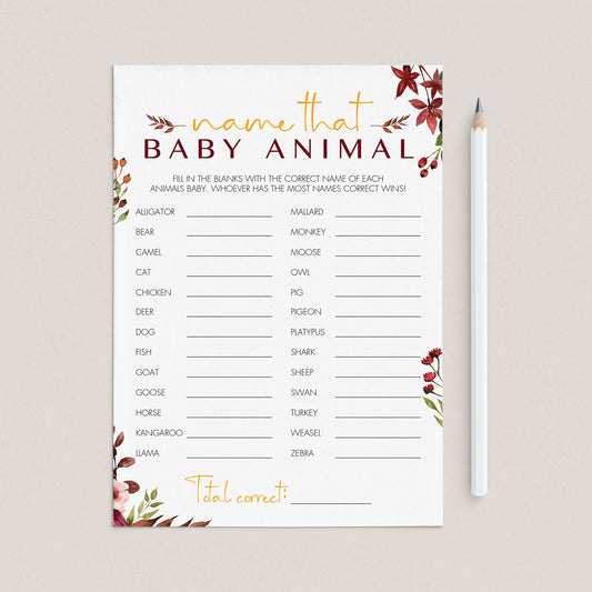 Autumn Themed BabyShower Game Name The Baby Animal Printable by LittleSizzle