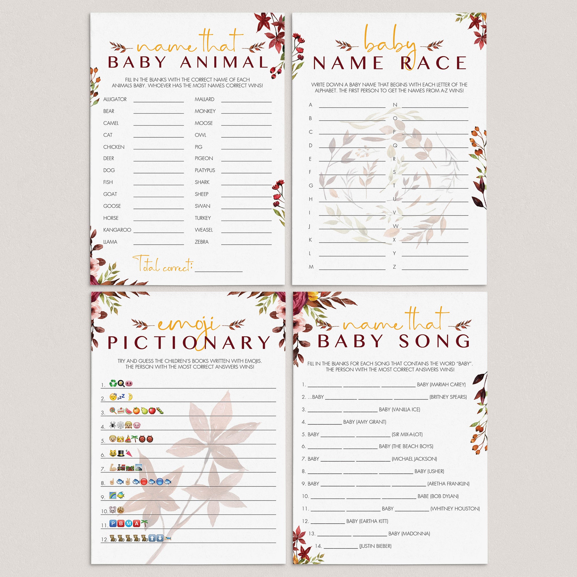 Fall BabyShower Games Bundle Printable by LittleSizzle