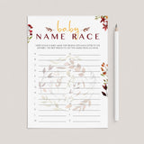 Fall Wreath Baby Shower Baby Names Game Printable by LittleSizzle