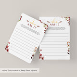 Burgundy Floral Bridal Shower Mingling Game Who Am I