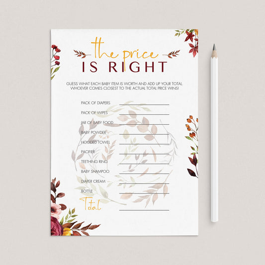Autumn baby shower game the price is right by LittleSizzle