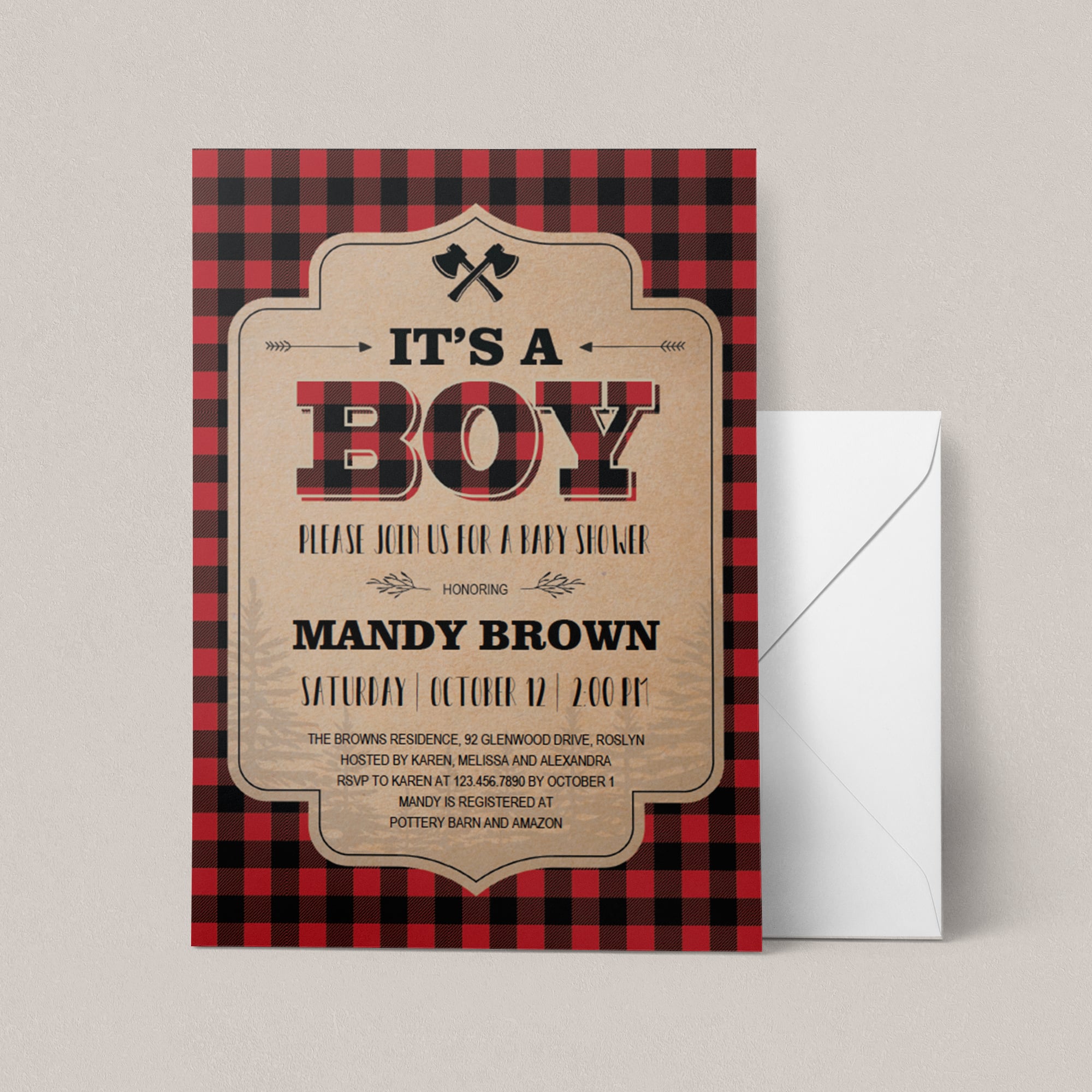 Woodland themed baby shower invitations set printables