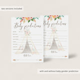 Baby Predictions Game for Tribal Theme Baby Shower