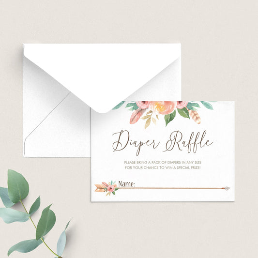 Tribal Diaper Raffle Ticket for Baby Girl Shower