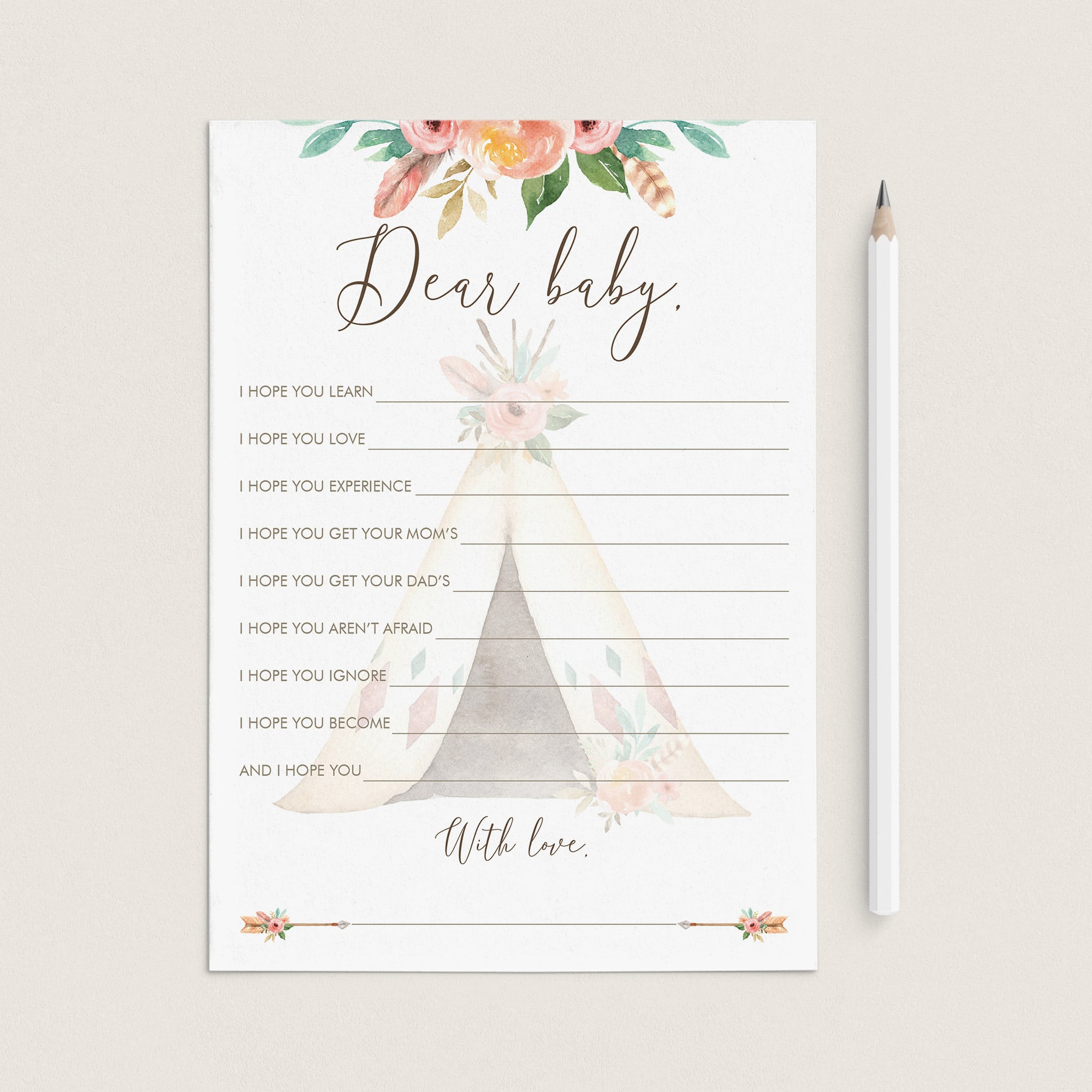 Tribal Baby Shower Wishes for Baby Card with Teepee by LittleSizzle