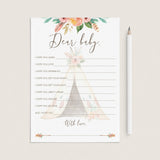 Teepee Baby Shower Games and Keepsakes Bundle