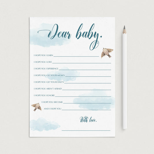 Dear baby card cloud baby shower printable by LittleSizzle