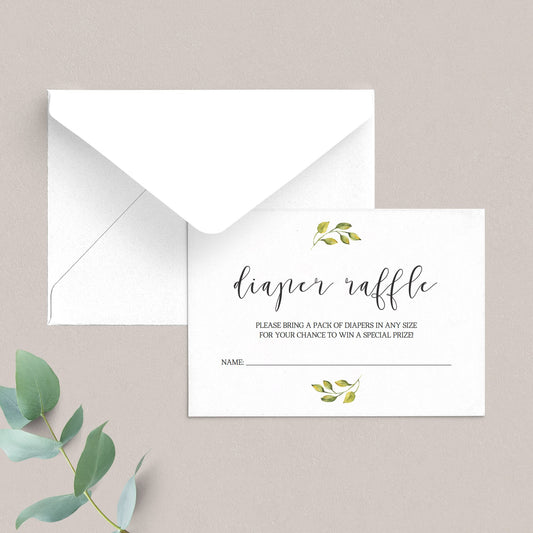 Watercolor green leaf baby shower diapers game by LittleSizzle