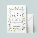 Blush baby shower invitation template with floral frame by LittleSizzle