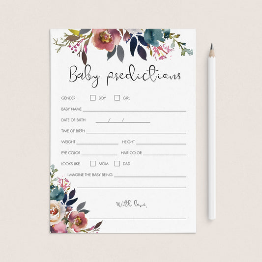 Boho Shower New Baby Predictions Game Printable