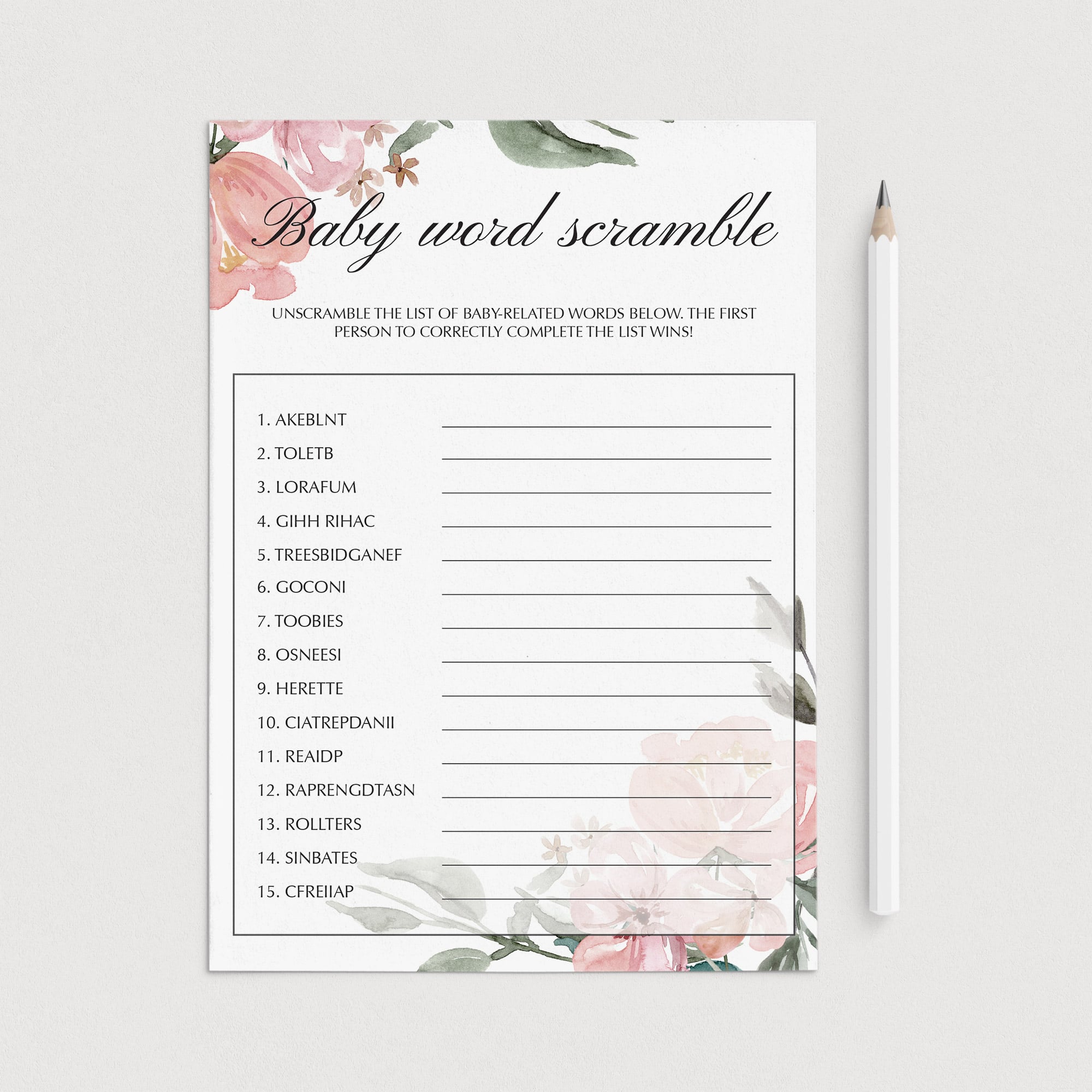 Baby shower word scramble game for neutral shower by LittleSizzle