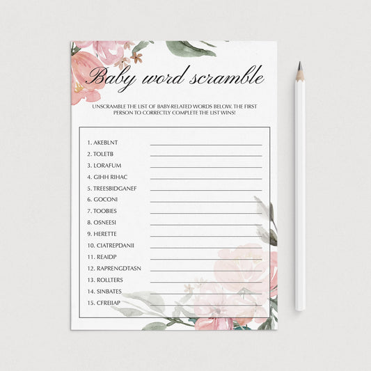 Baby shower word scramble game for neutral shower by LittleSizzle