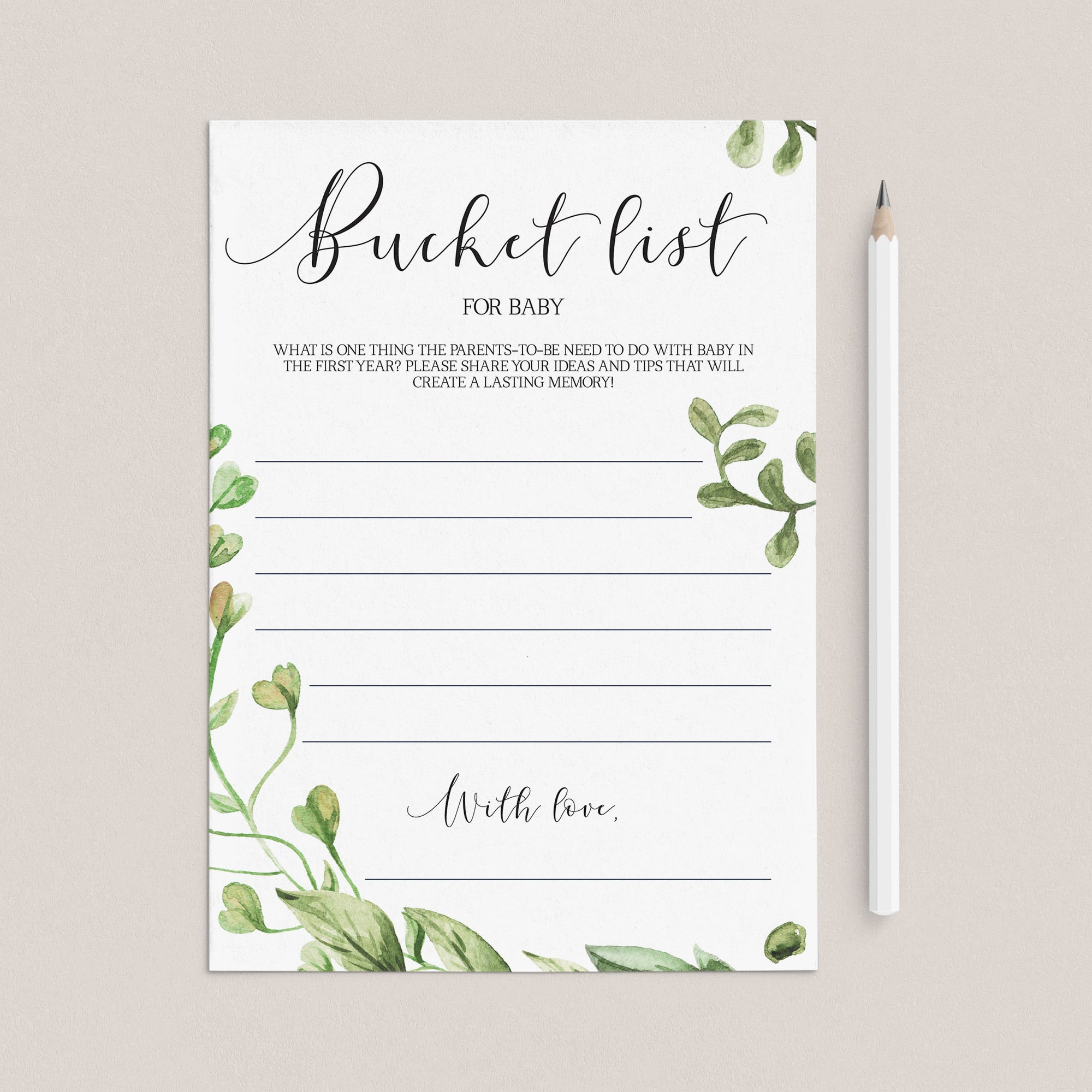 Greenery baby shower keepsakes printable by LittleSizzle