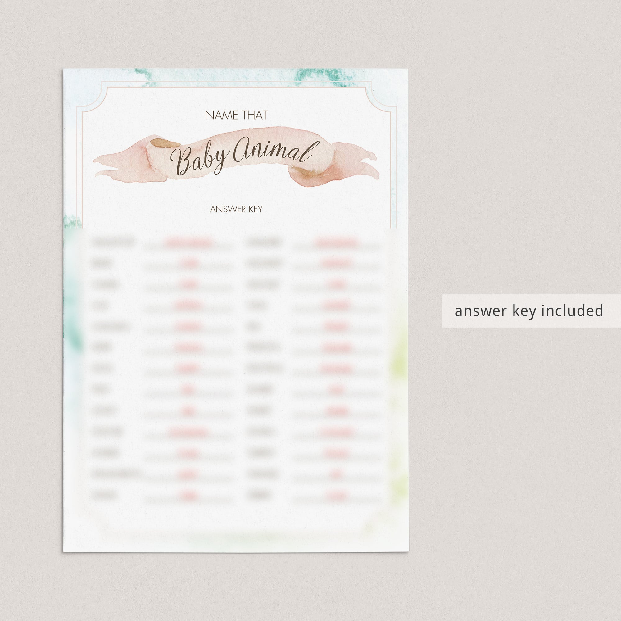 Animal matching game for baby shower with watercolor background by LittleSizzle