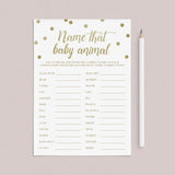 Guess the baby animal baby shower game gold printable by LittleSizzle