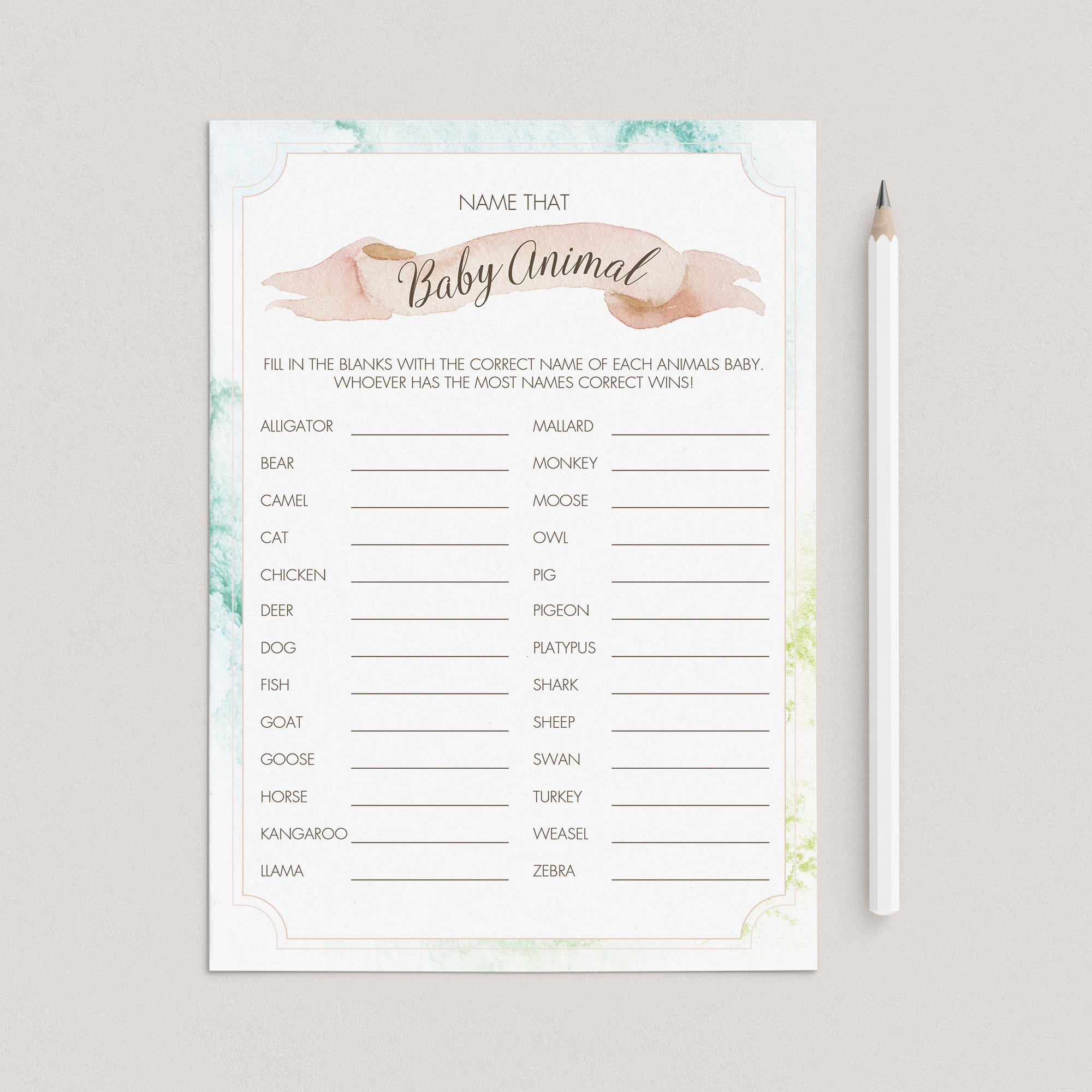 Instant download animals name game for baby party by LittleSizzle