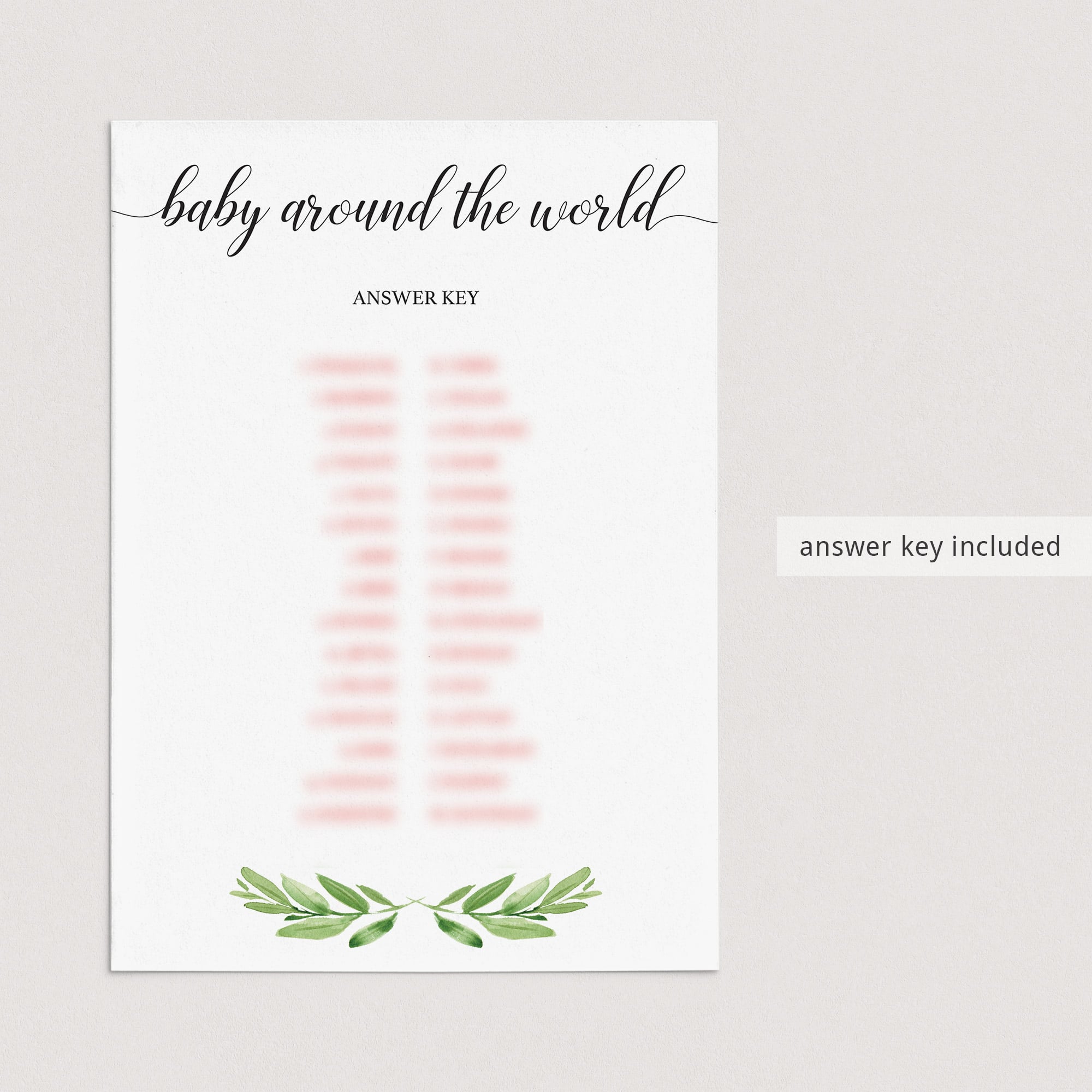 Baby shower language game greenery theme by LittleSizzle