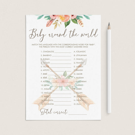 Tribal Baby Shower Games Baby Around The World Printable by LittleSizzle