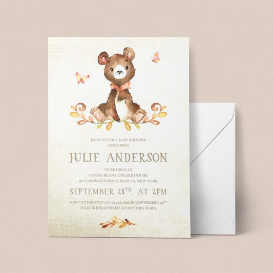 Bear baby shower invite template watercolor by LittleSizzle