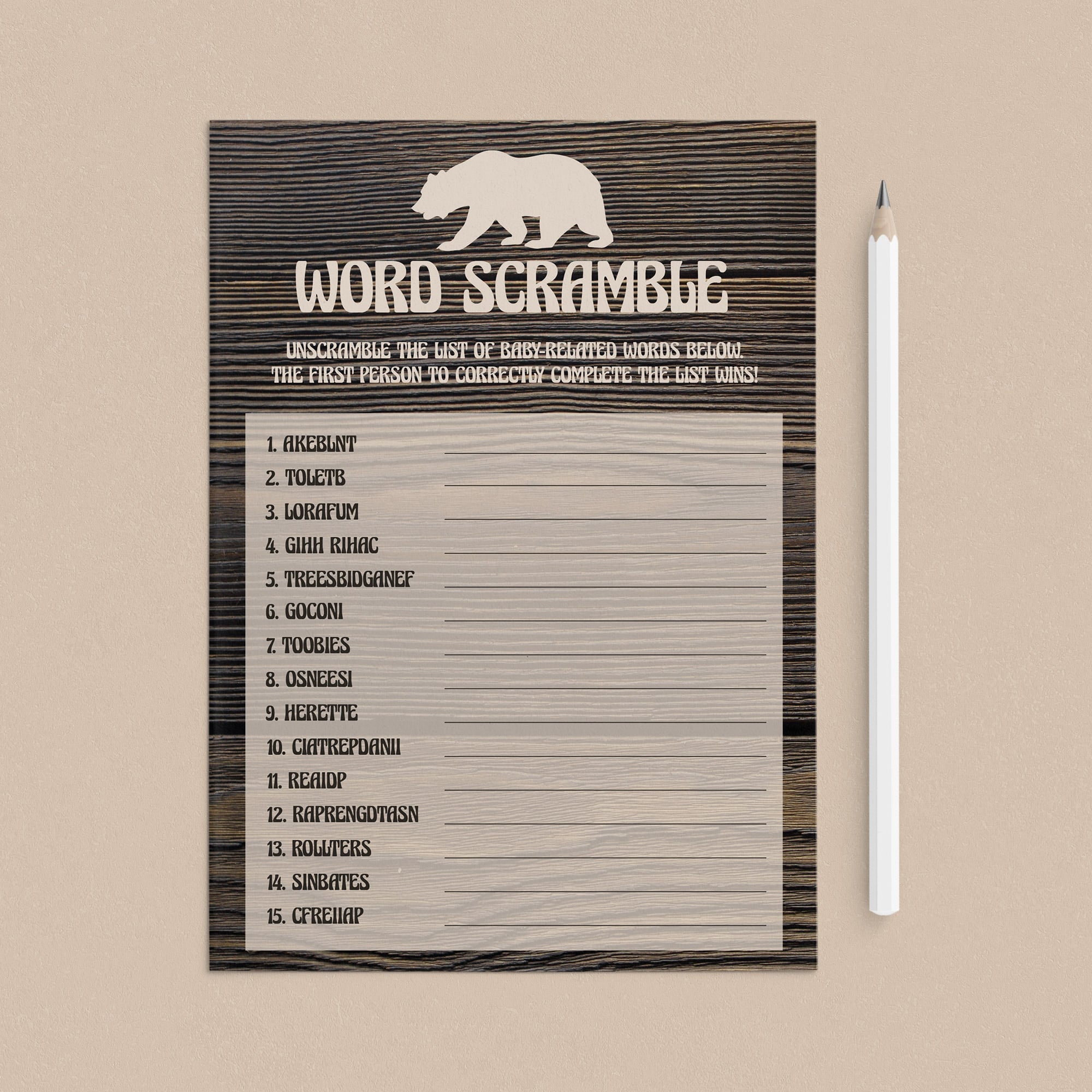 Baby word scramble game for bear baby shower by LittleSizzle