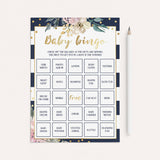 Baby bingo game cards for navy pink and gold baby shower by LittleSizzle