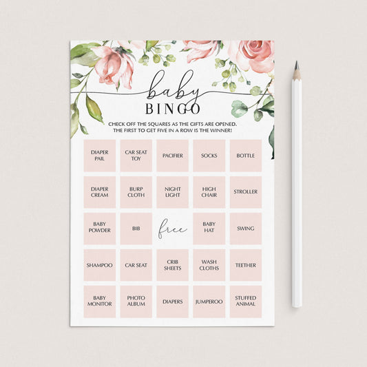 Blush Floral Baby Bingo Cards Prefilled, Blank and Game Template by LittleSizzle