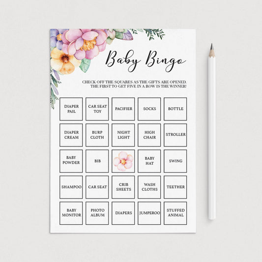 Pastel floral baby shower bingo game printable by LittleSizzle