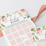 Blush Floral Baby Bingo Cards Prefilled, Blank and Game Template