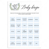 Blue Elephant Baby Bingo printable by LittleSizzle