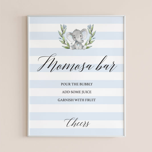 Momosa bar sign blue baby shower decorations instant download PDF file by LittleSizzle