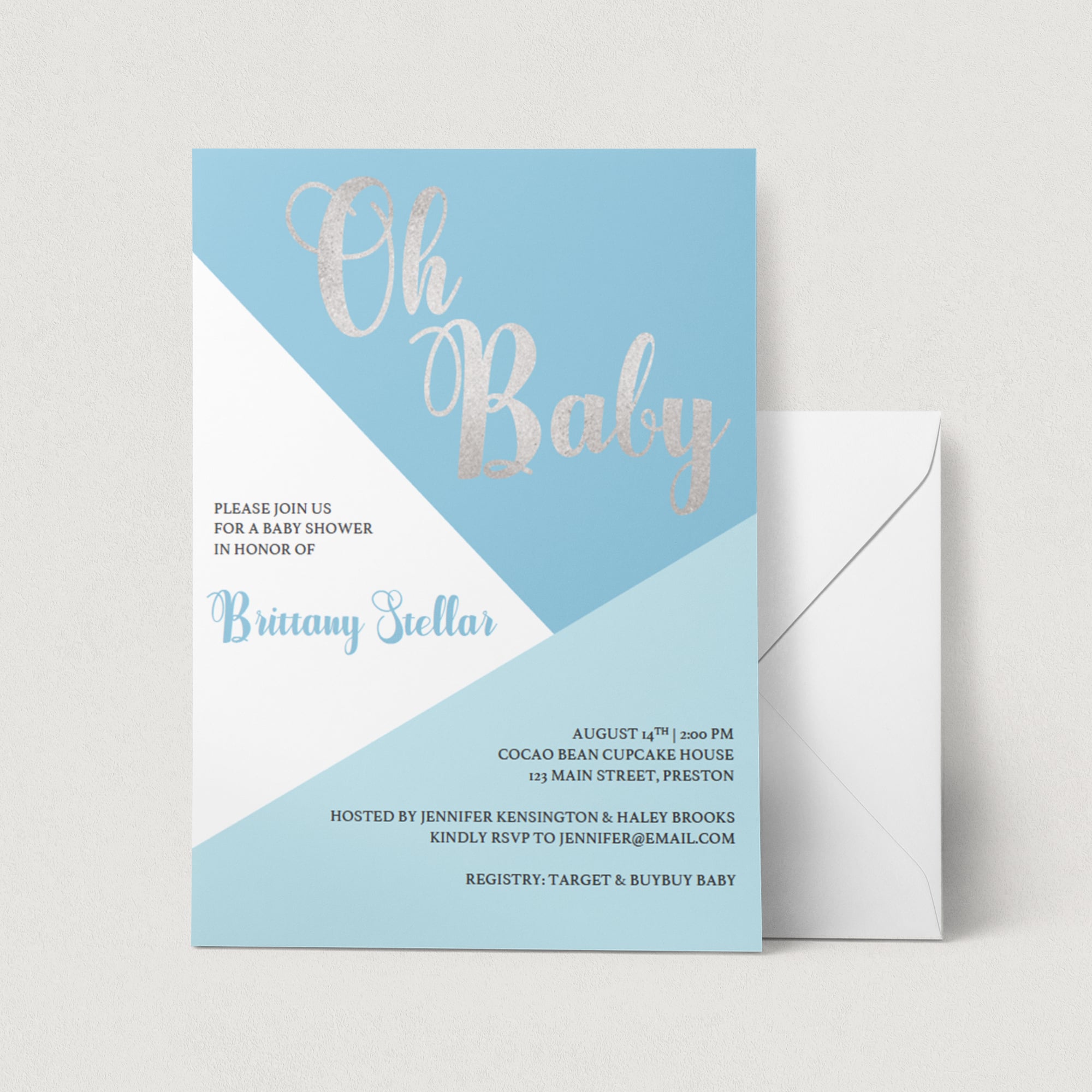 Silver and blue baby shower invitation template for boy by LittleSizzle