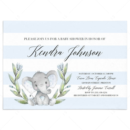 Blue Elephant baby shower invitation template download by LittleSizzle