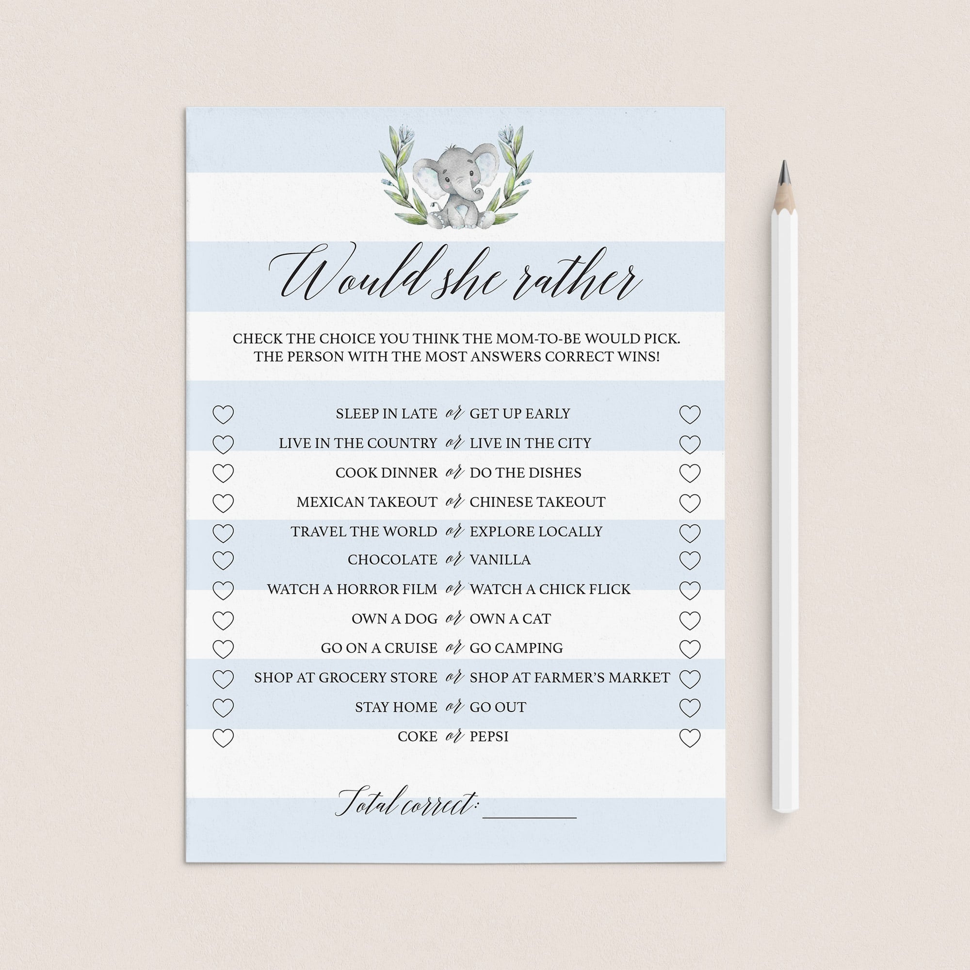 Boy baby shower game would she rather printable by LittleSizzle