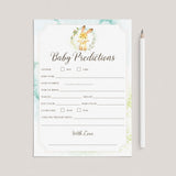 Forest animal baby shower prediction card printable by LittleSizzle