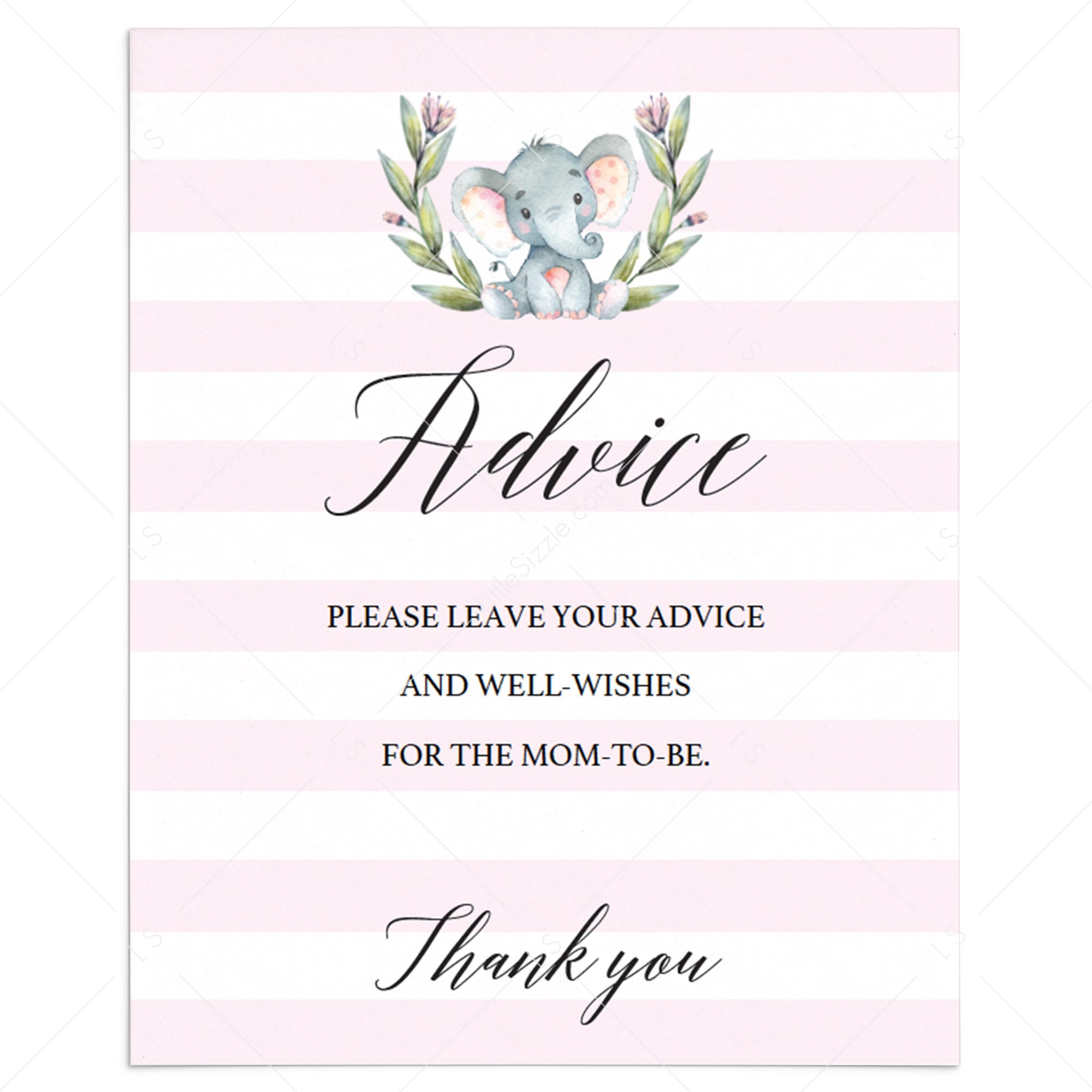 Pink and white baby shower advice sign printable by LittleSizzle